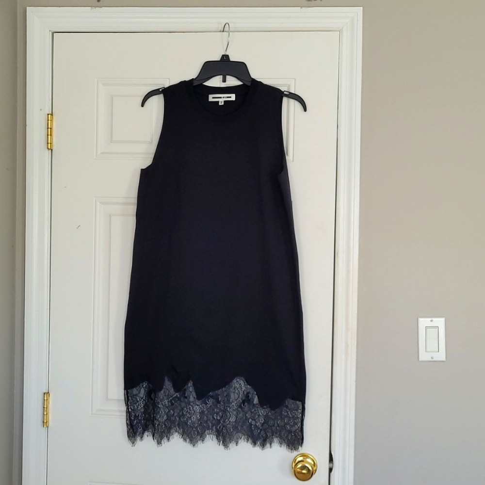 Mcq Alexander Mcqueen Black Lace-trim Tank Mini Dress M